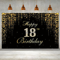 18th Birthday Decorations Backdrop Banner Golden Happy 18th Birthday Decoration