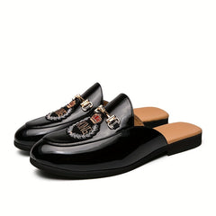 Women's Letter Flat Mules Patent Leather Slides Shoes
