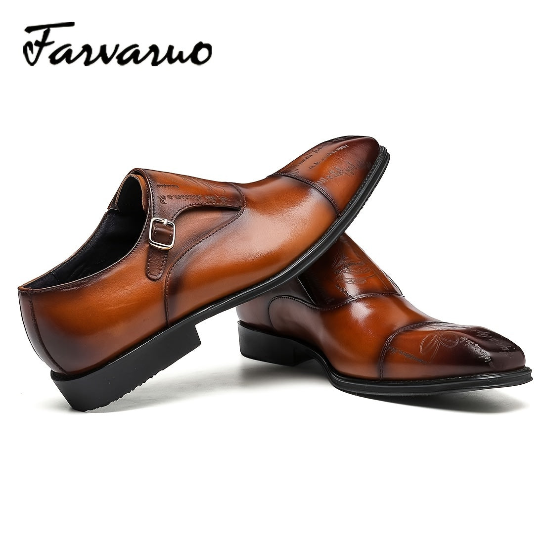 FARWARWO Monk Strap Leather Dress Shoes Light Brown