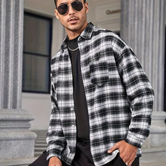 Men's Plaid Print Long Sleeve Shirt With Pocket