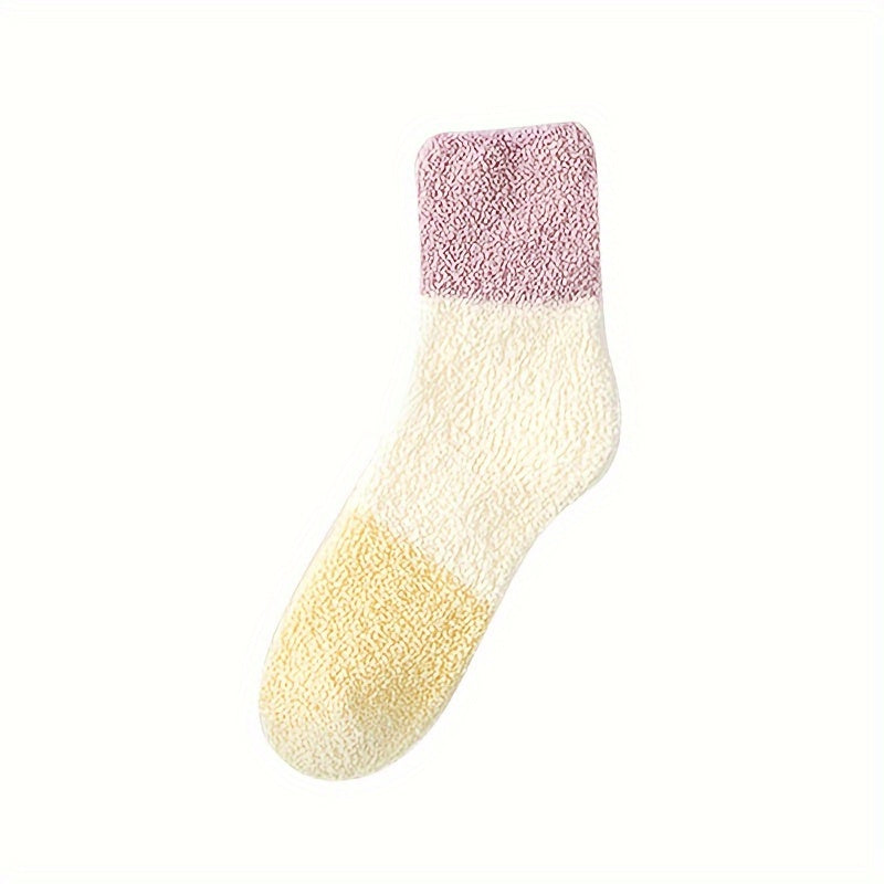 5 Pairs Colorblock Fuzzy Socks Comfy & Warm Mid Tube Socks Women's Stockings