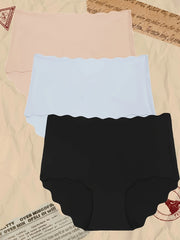 Seamless Solid Briefs Scallop Trim Panties