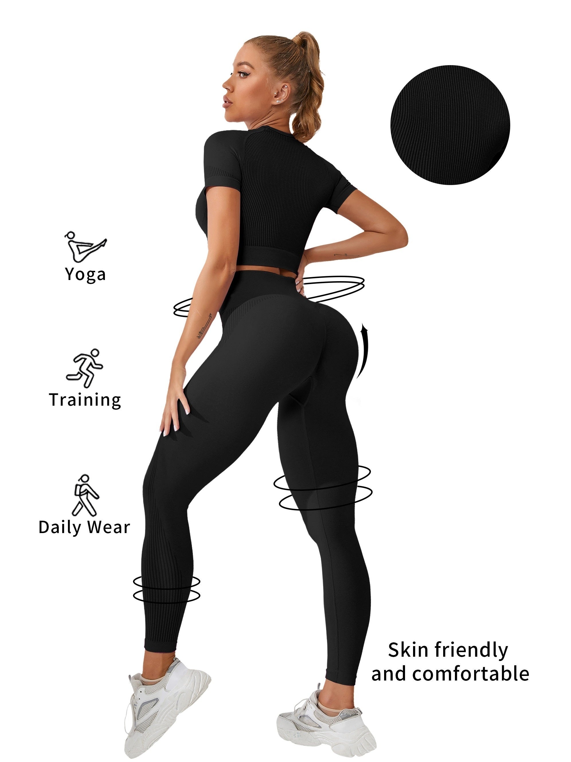 2pcs Breathable Sports Top & High Rise Leggings Women's Activewear