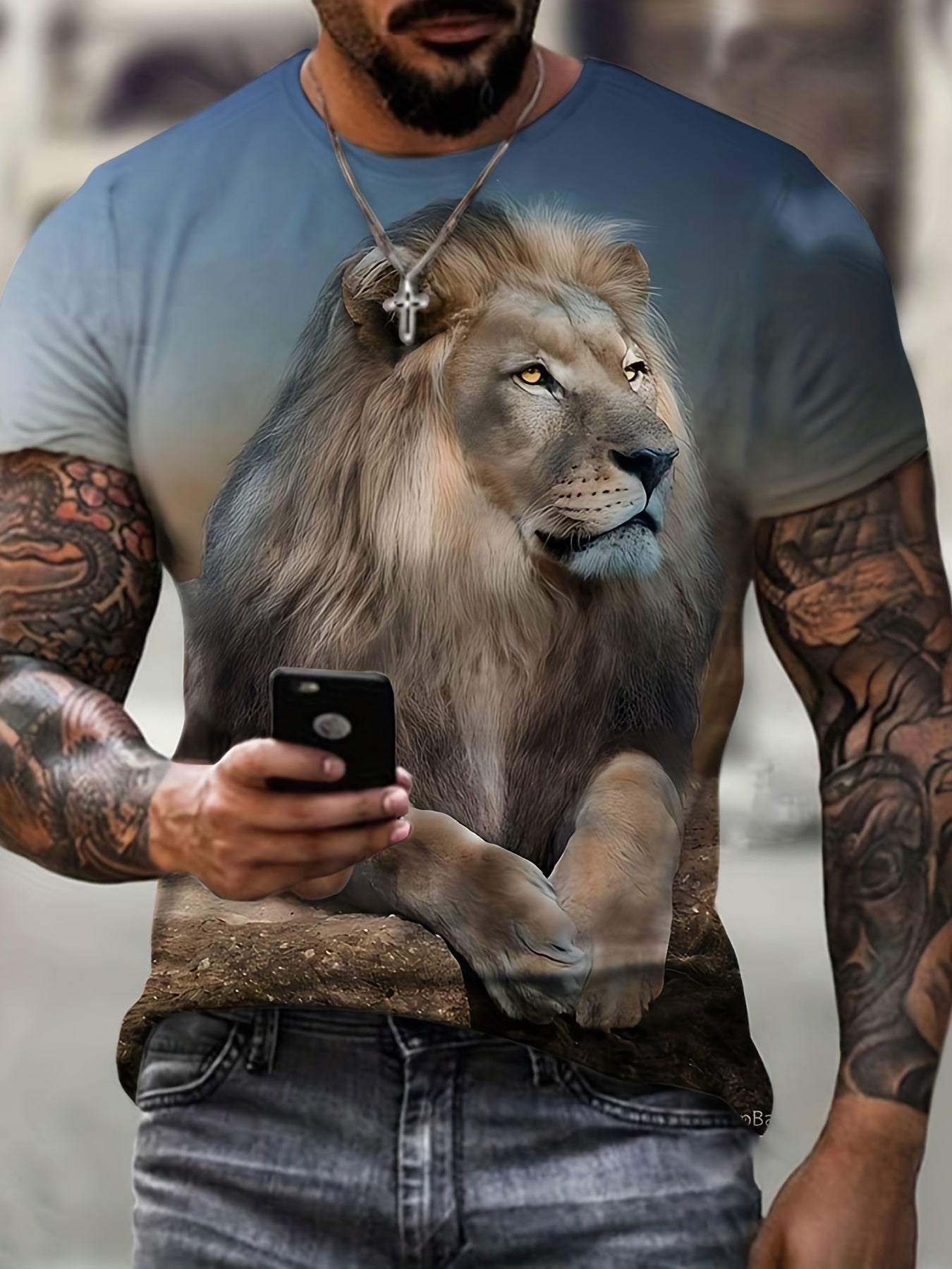 Men's Lion Graphic T shirt 3D Print Crew Neck Top Tee For Summer