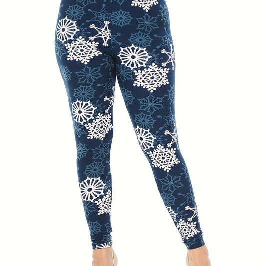  Snowflake Print High-Rise Leggings