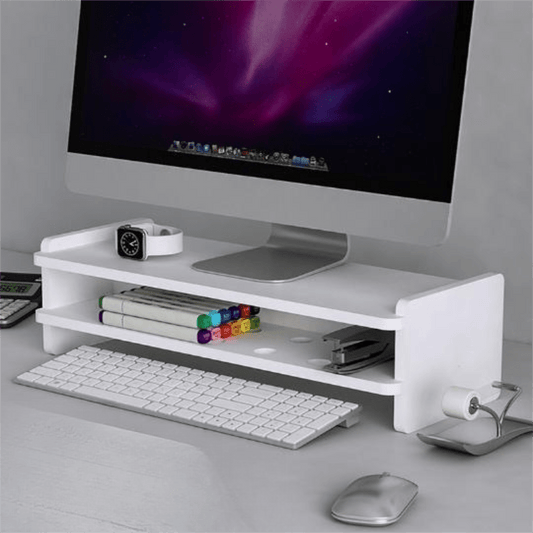 Wooden Computer Stand with Storage Box for Home and Office