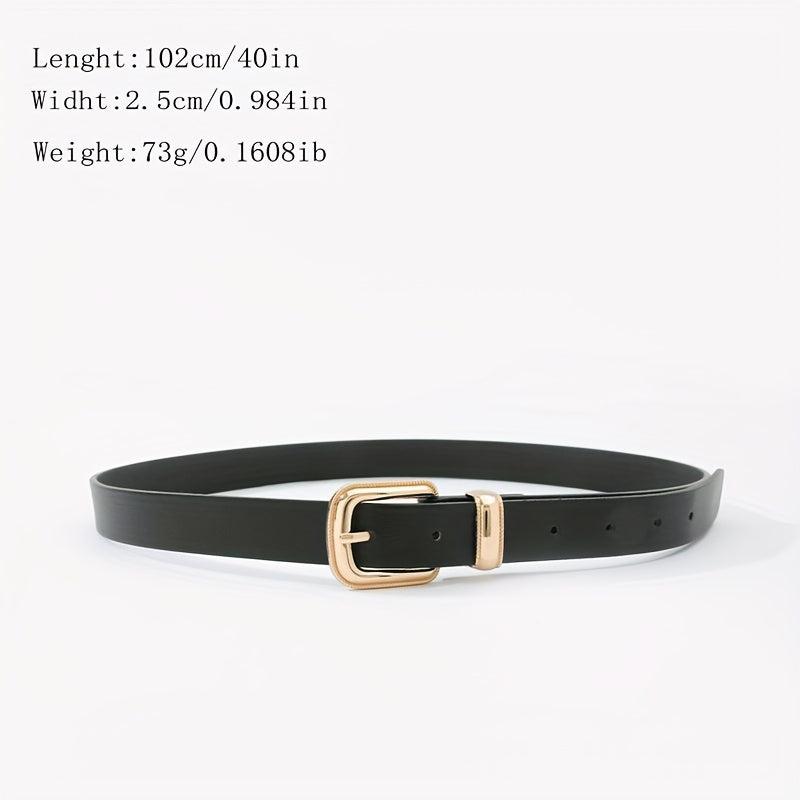 Golden Square Buckle Thin Belt PU Leather Casual Belt Girdle
