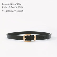 Golden Square Buckle Thin Belt PU Leather Casual Belt Girdle