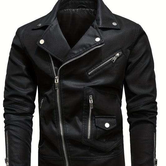 Men's PU Leather Lapel Thermal Jacket for Fall and Winter Outdoor Activities