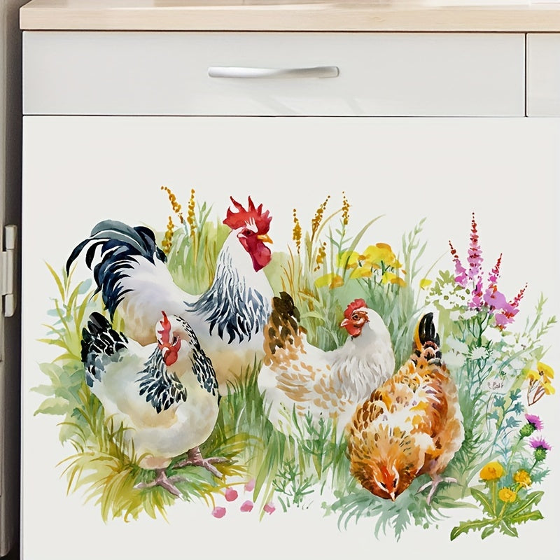 Pastoral Wall Sticker Grass Rooster Hen Pvc Waterproof Self-adhesive Removable