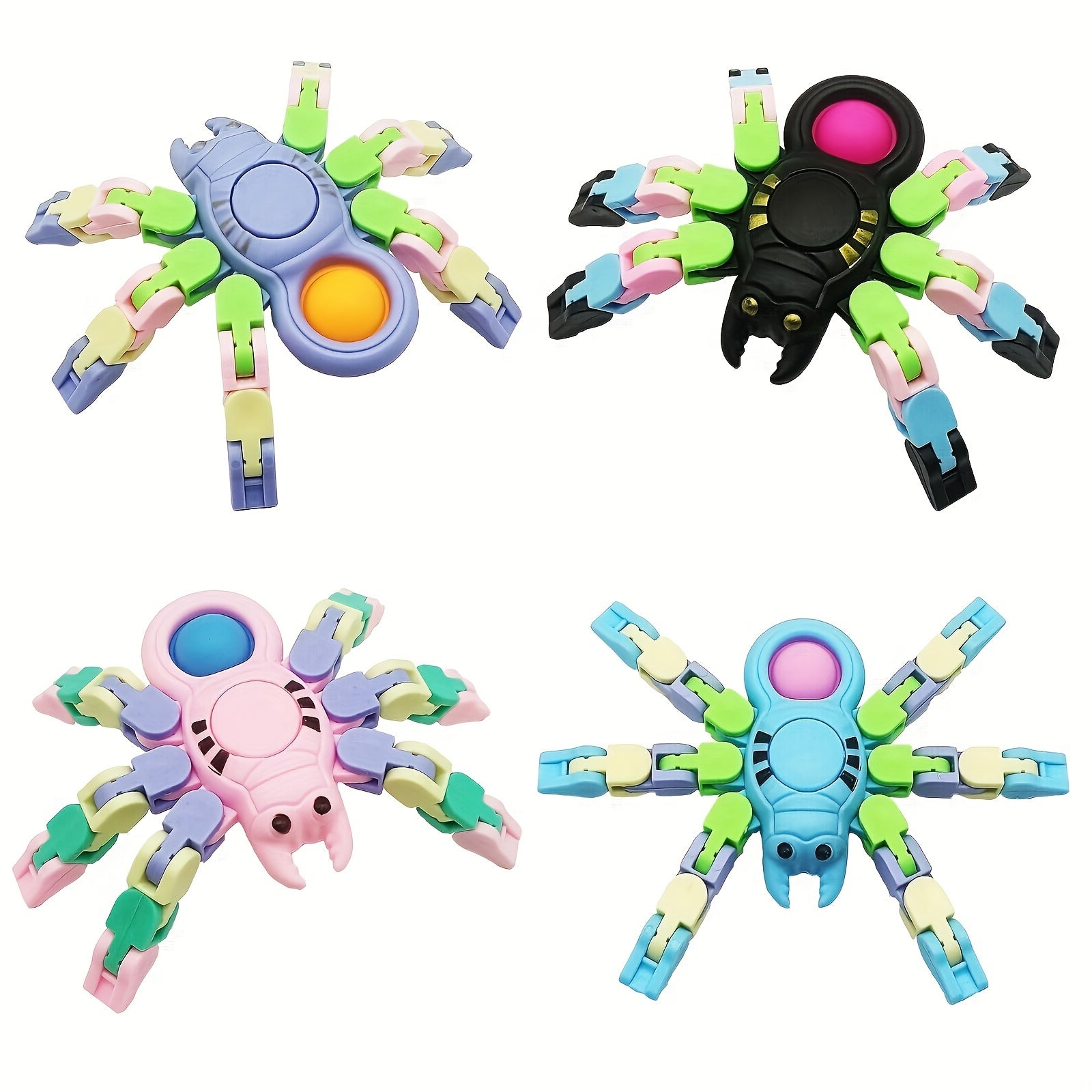 4Pcs Sensory Fidget Toys Transformable Chain Pop Spider DIY Fidget Spinners