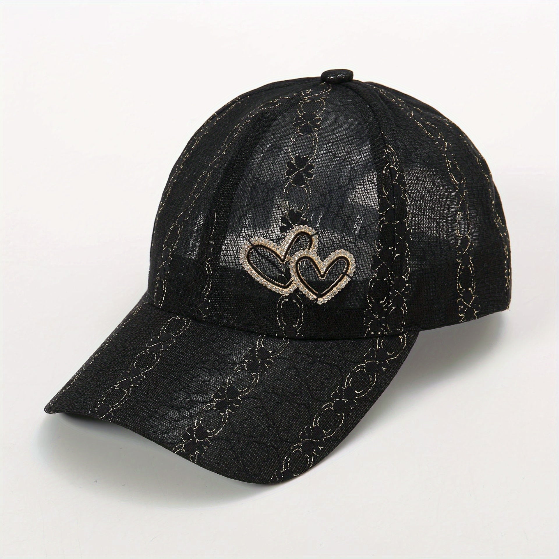 Lace Floral Embroidered Baseball Cap Heart Label Mesh Overlay Breathable Sun Hat