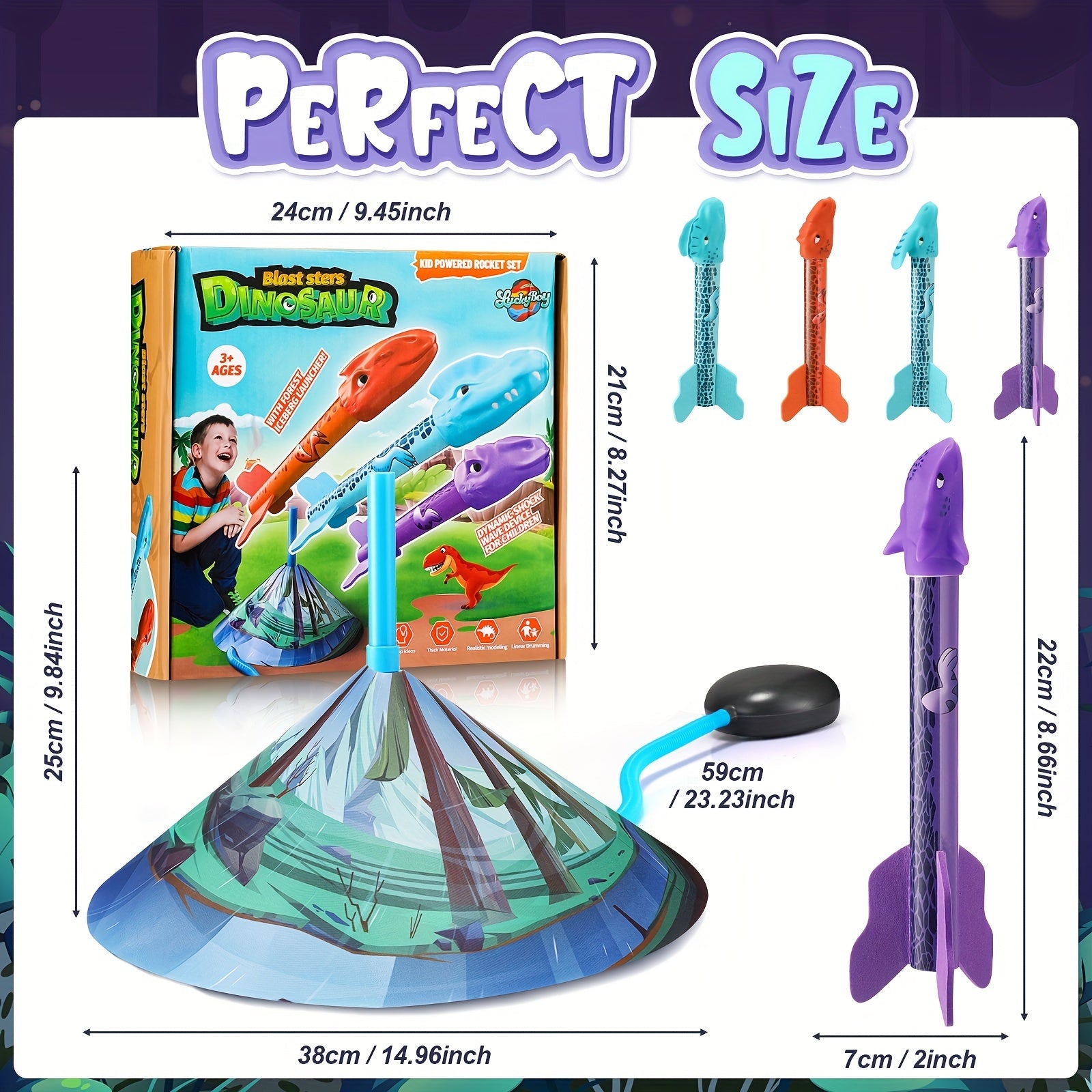 Dino Toy Rocket Launcher Kids 4 Colorful Dinos Outdoor Fun Toys Boys Girls