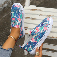 Tropical Flamingo Leaves Print Flat Wear Resistance Skate Shoes