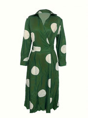  Dot Print Long Sleeve Maxi Shirt Dress