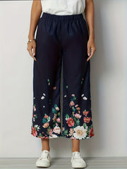 Women's Plus Floral Print Wide Leg Pants with Pockets