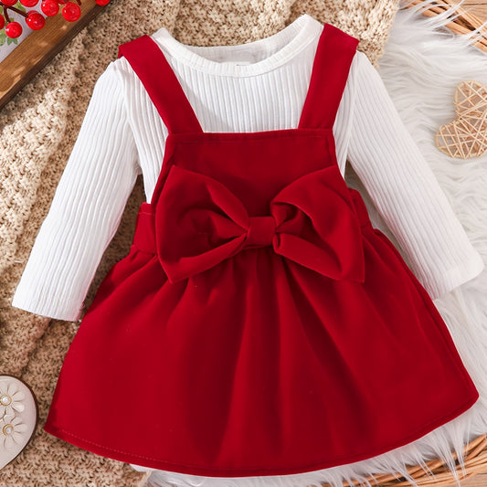 Toddler Girl Long Sleeved Romper Top and Suspender Skirt Set