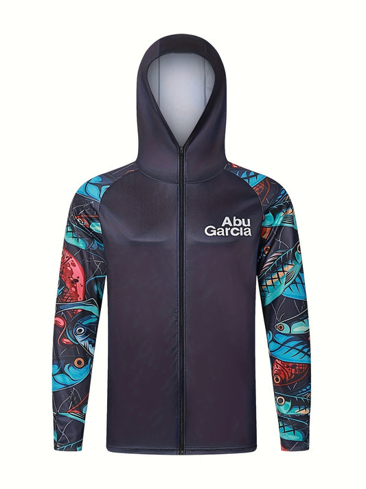 Men's Fish Pattern Hooded Fishing Jacket UV Sunscreen Quick Dry Hoodie