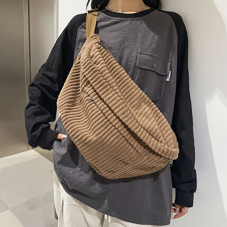 Large Capacity Corduroy Chest Bag Solid Waist Bag