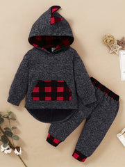 Toddler Boy's Plaid Hoodie & Sweatpants Set for Spring Fall