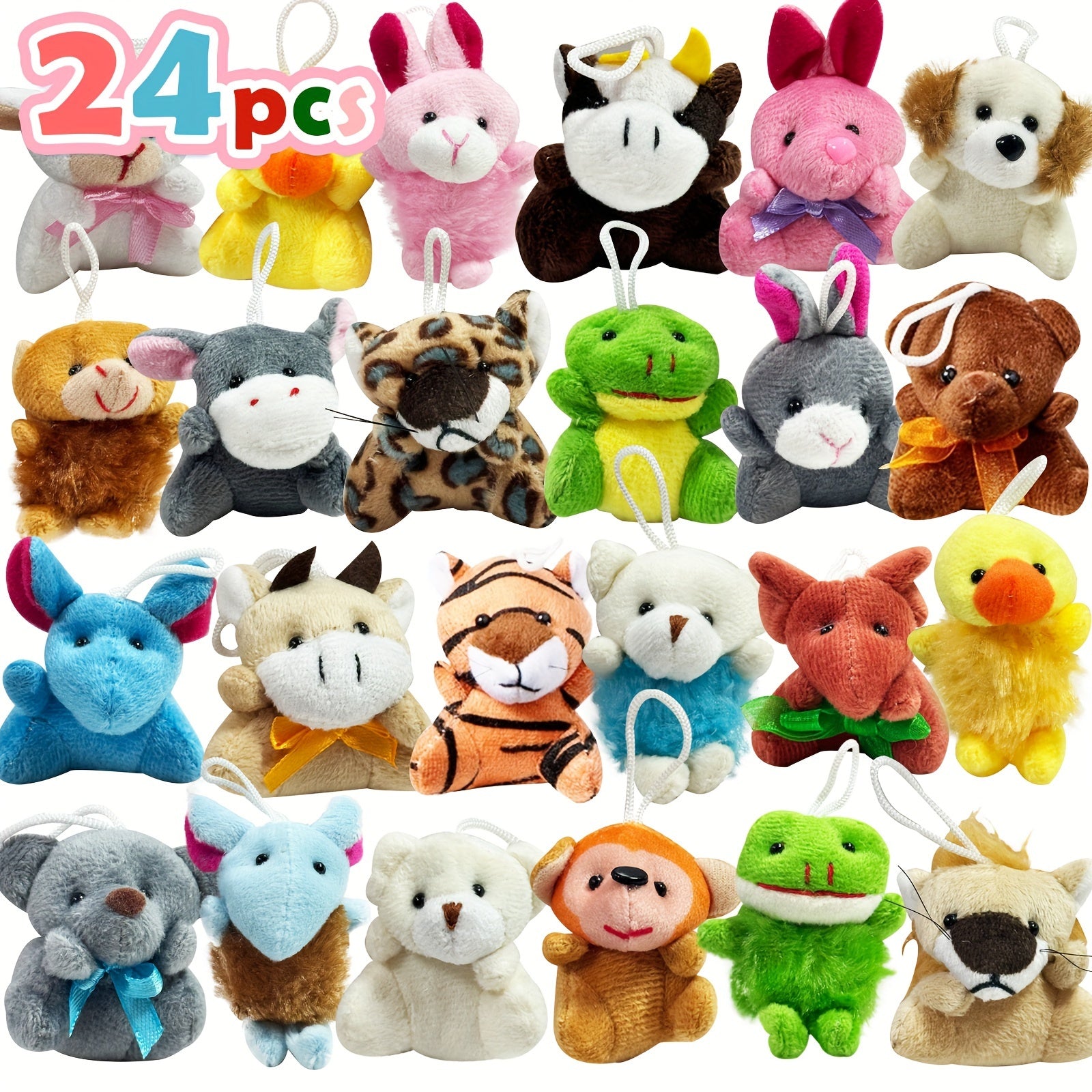 24pcs Mini Animal Plush Toy Assortment for Kids Carnival Prizes School