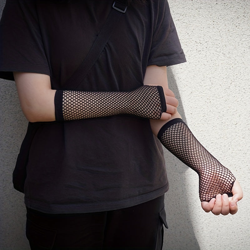Y2K Candy Fishnet Gloves Sleeves Fingerless Hip Hop Elastic Dress Glo