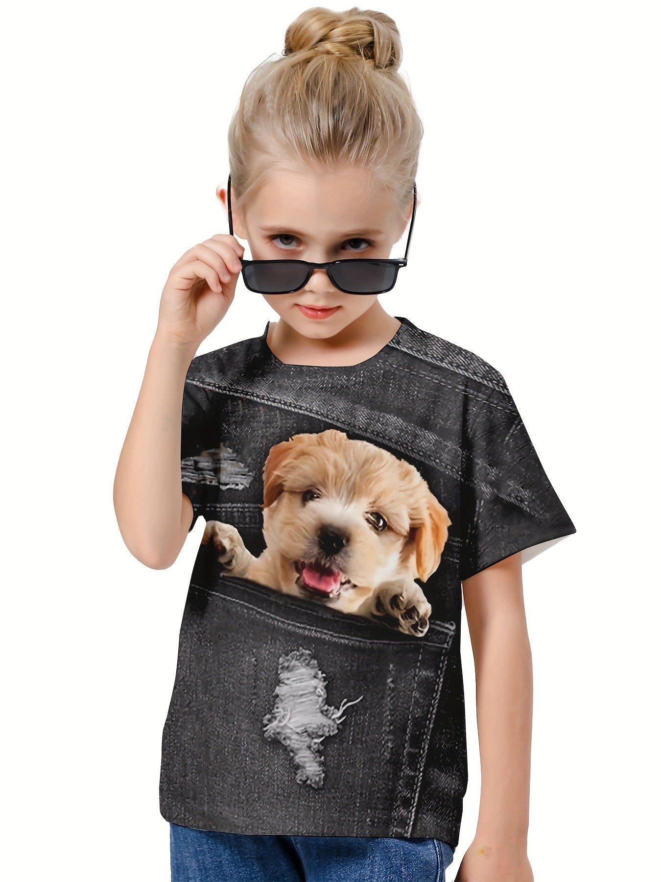 Kids 3D Dog Graphic Tee Breathable Summer Pullover Sports Top