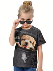 Kids 3D Dog Graphic Tee Breathable Summer Pullover Sports Top