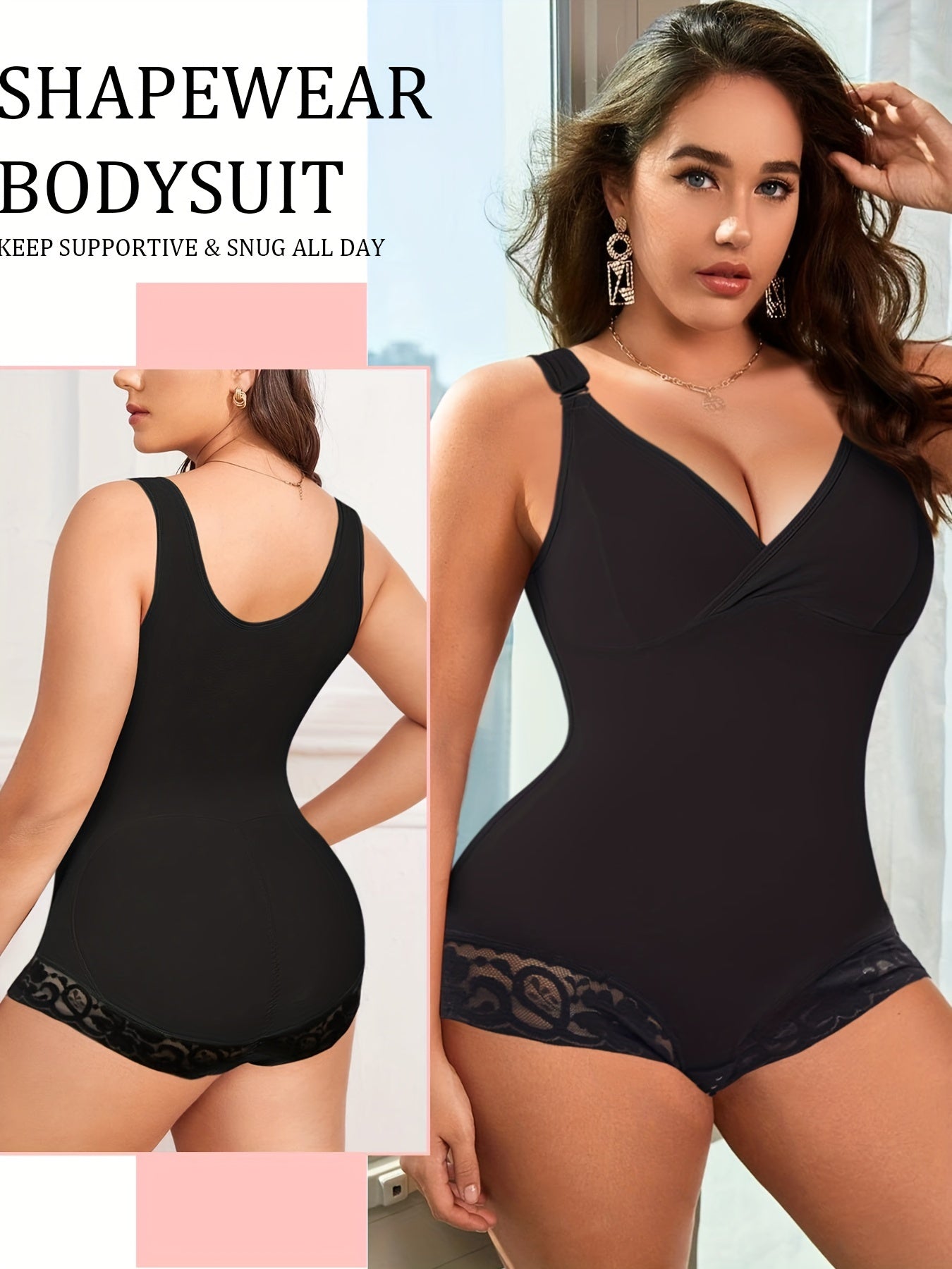 Lace Trim Shaping Bodysuit Tummy Control Butt Lifting Slimmer Body Shaper