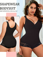 Lace Trim Shaping Bodysuit Tummy Control Butt Lifting Slimmer Body Shaper