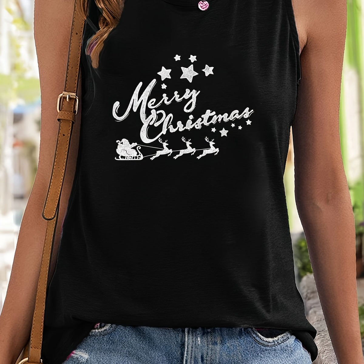 Christmas Printing Tank Top Sleeveless Stretch Stylist Sports Top