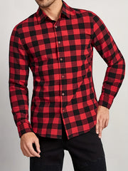 Men's Plaid Shirt Long Sleeve Casual Button Down Tops For Outdoor Activities