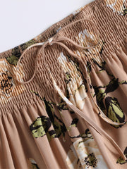  Pants Women's Plus Floral Print Tie Waist Trousers