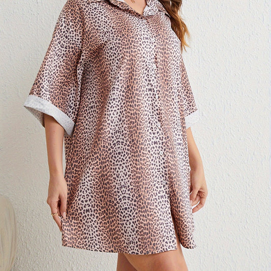  Leopard Print Button Up Oversized Blouse