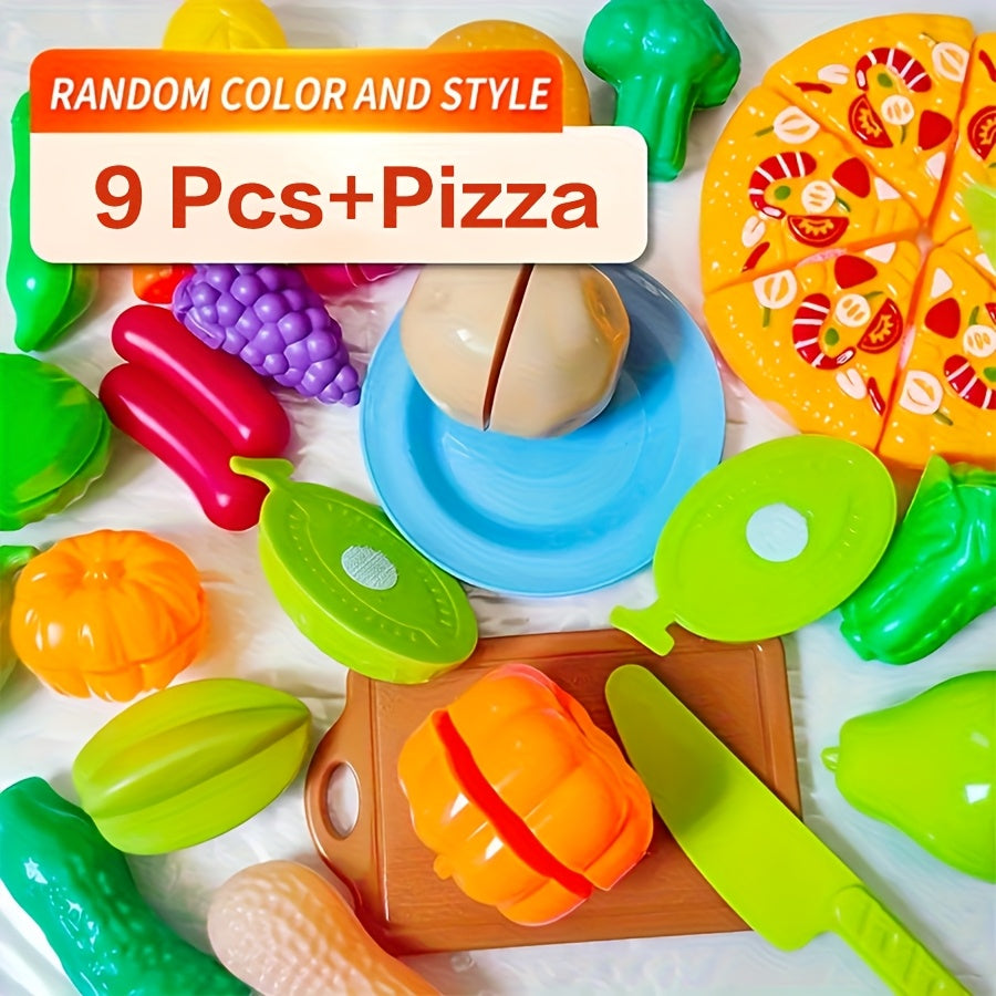 Colorful Pizza Kitchen Set with Fruits, Vegetables, Utensils