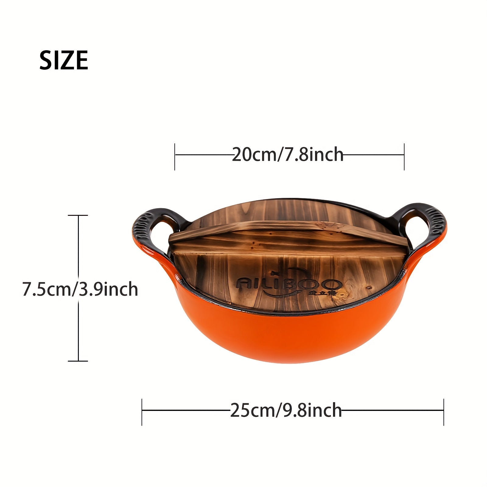 Vintage Enameled Cast Iron Dutch Oven W/ Wooden Lid