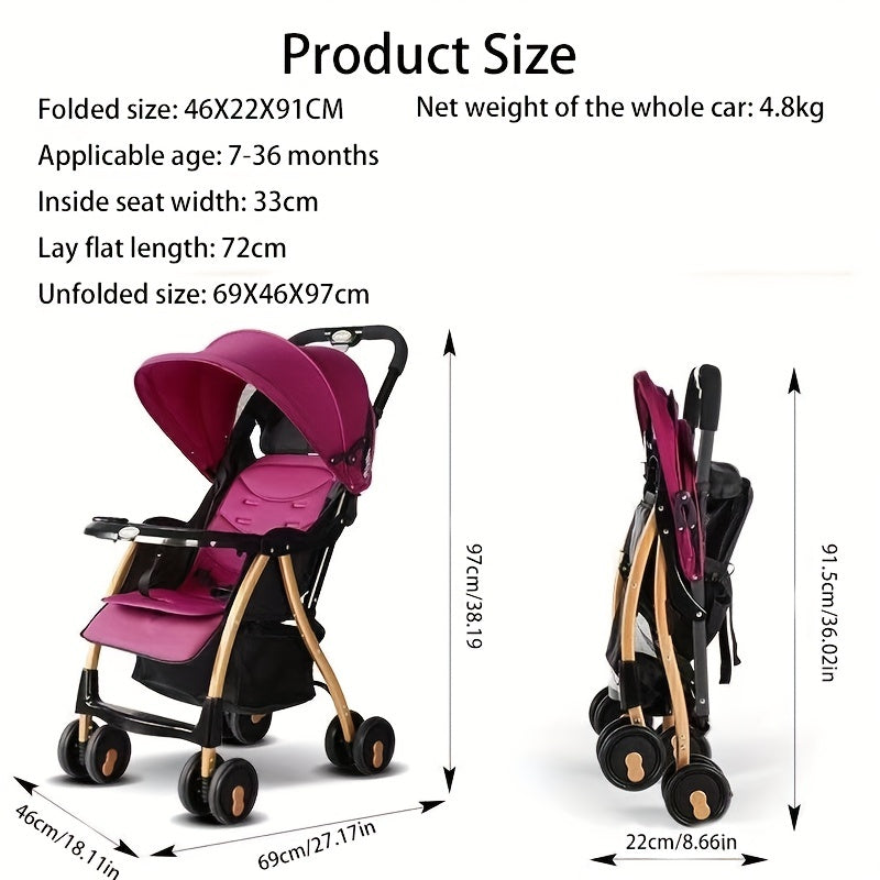 Panoramic Sunroof Awning Baby Stroller with One-handed Folding