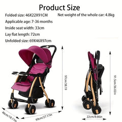 Panoramic Sunroof Awning Baby Stroller with One-handed Folding