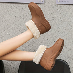 Women's Plush Lined Short Boots Waterproof Slip On Shoes