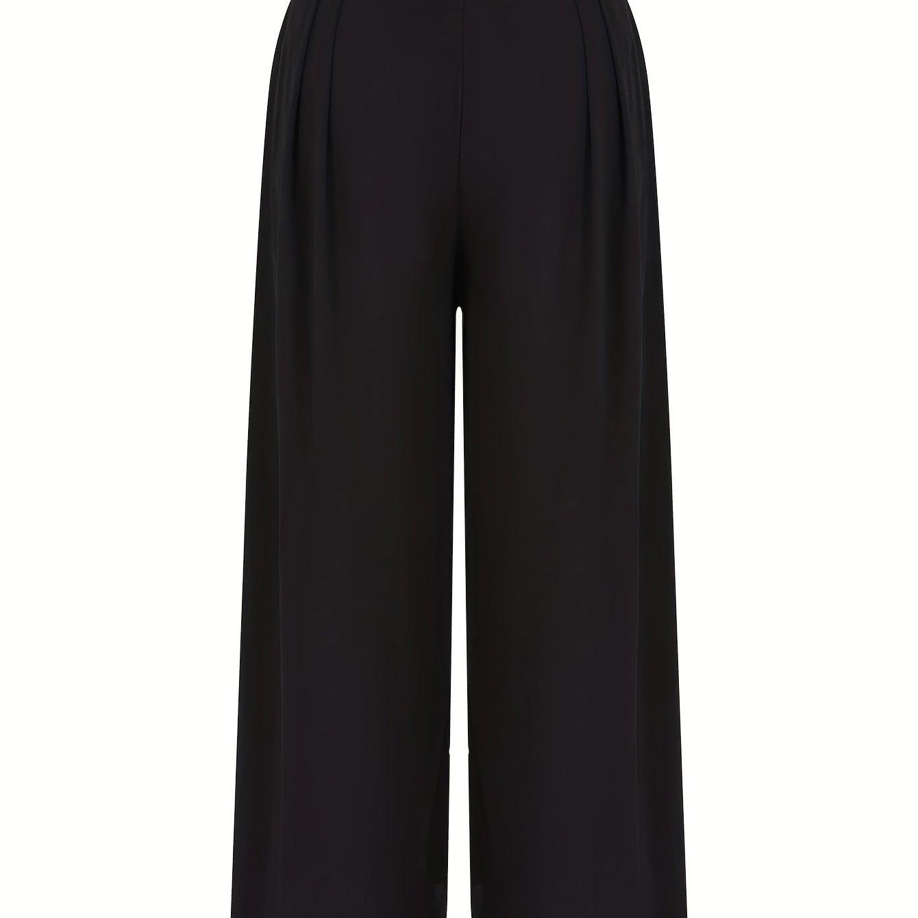 Solid Plicated High Rise Wide Leg Trousers