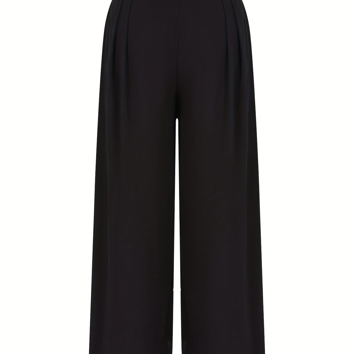  Solid Plicated High Rise Wide Leg Trousers