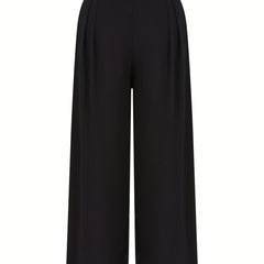  Solid Plicated High Rise Wide Leg Trousers