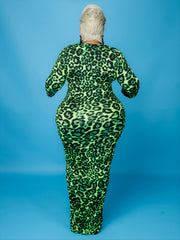 Leopard Print Square Neck Bodycon Dress Plus Size