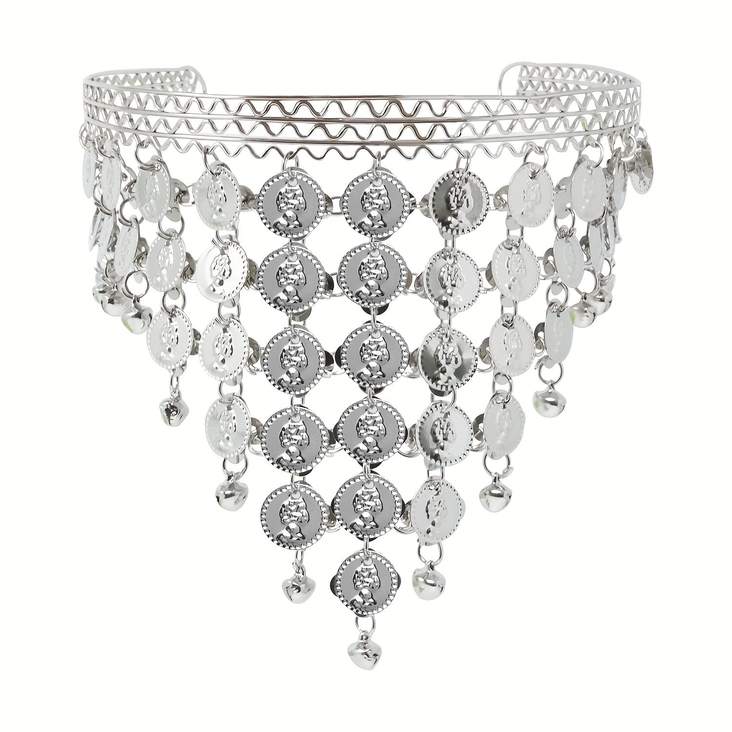 Golden Silvery Metal Chain Headband Wave Ethnic Greek Coin Belly Dance Headdress