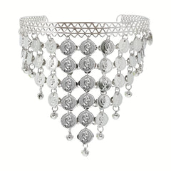 Golden Silvery Metal Chain Headband Wave Ethnic Greek Coin Belly Dance Headdress