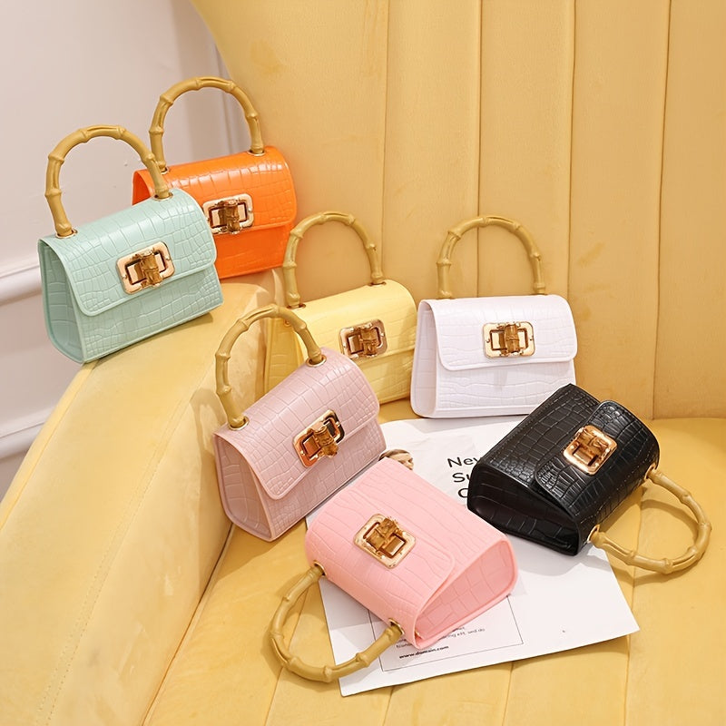 Girls Crossbody Princess Bamboo Handle Bag Crocodile Pattern Jelly Bag