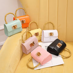 Girls Crossbody Princess Bamboo Handle Bag Crocodile Pattern Jelly Bag