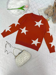Girl Star Print Sweater Knit Pullover Casual Comfortable Kids Clothes