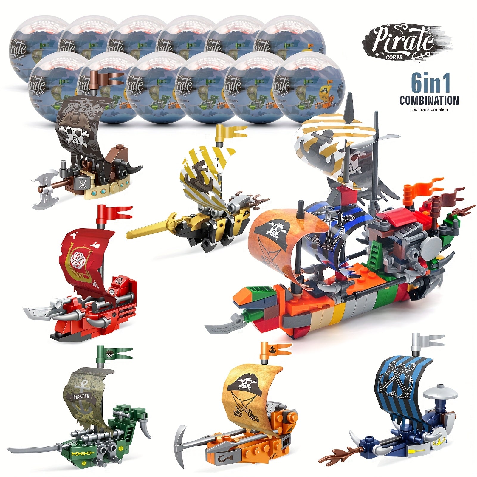 12pcs Pirate Army Building Block Gashapon Toy Children's Gift