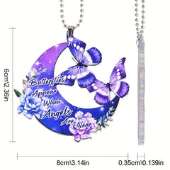 Purple Butterfly Moon Pendant Car Rearview Mirror Key Chain Bag Gift